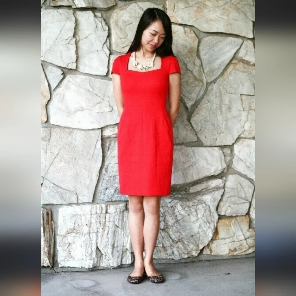 Banana Republic Sloan Sheath Red Cocktail Dress Small 6 Petite - Picture 2 of 5